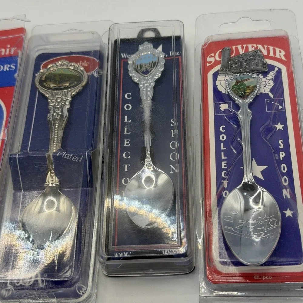 Mixed Brand Souvenir Spoon Lot 9 OS Silver Silverplate Vintage Travel NIB